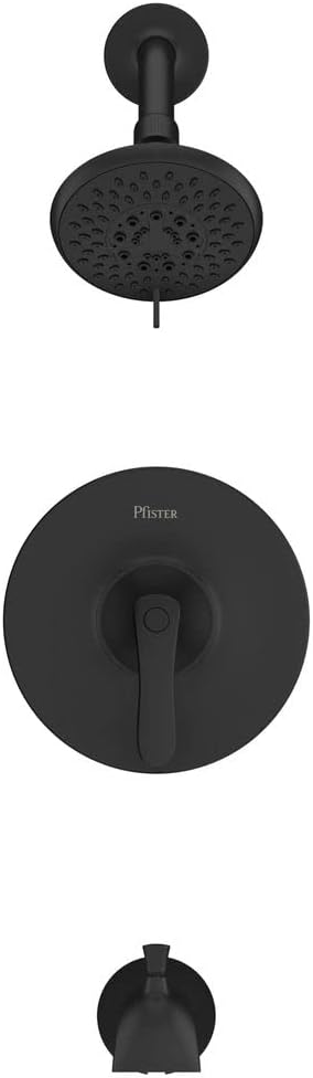 Pfister Weller Single Handle Matte Black Shower Faucet Set with 5-Mode Multi-Function Shower Head and QuickConnect Tub Spout for Complete Bathroom Shower Kit LG898WRB