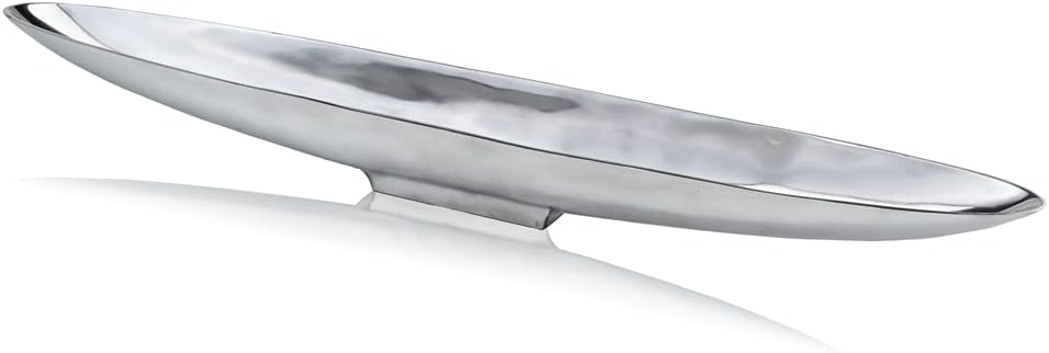Modern Day Accents 8791 Barco XXL Long Boat Tray, Cast Aluminum, Silver, Morror Shine