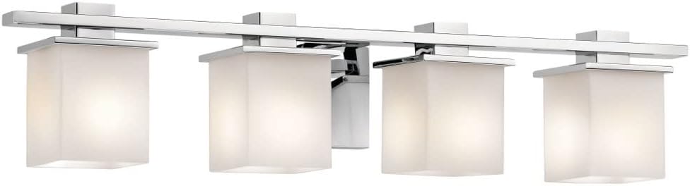 Kichler Tully 32' 4 Light Vanity Light with Satin Etched Cased Opal Glass Antique Pewter