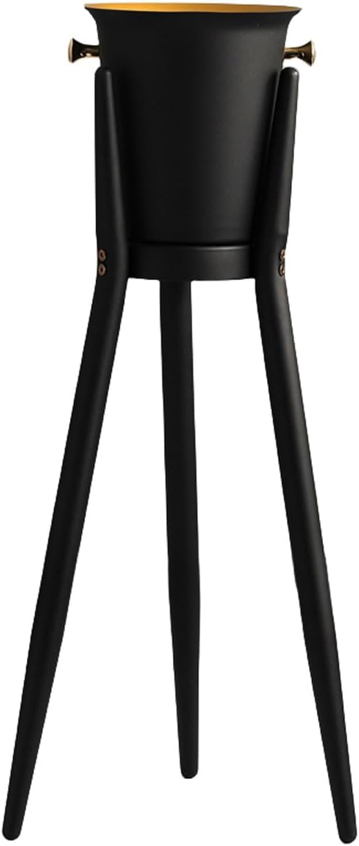 Ice Bucket, Ice Bucket for Parties, Stainless Steel Wine Cooler with Stand - Handles - Tall Ice Bucket Stand for Party Bar Wedding Club BBQ Home(Black)