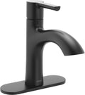 Moen Idris One-Handle Bathroom Faucet – Modern Deck Mount with Push-Down Drain – Optional 3-Hole Deckplate – 1.2 GPM (Matte Black)
