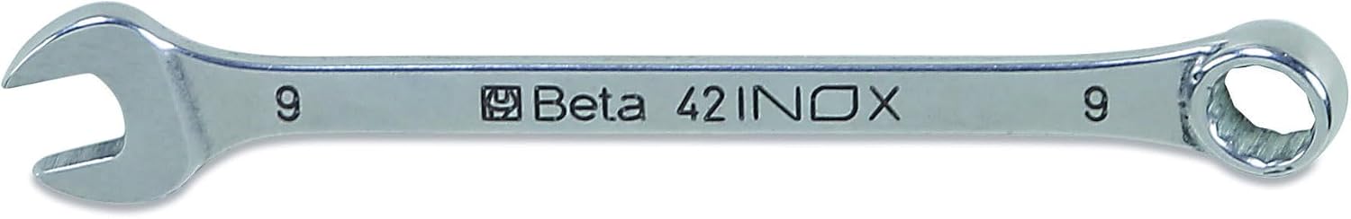 Beta 42INOX Metric 9mm Stainless Steel Combination Wrench | 12-Point Box End, 15° Offset | Corrosion-Resistant AISI 420 |Food Industry and Clean Room Safe