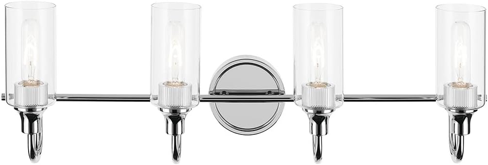 Kichler Kavi 4-Light Bathroom Vanity Light Fixture 31.5' Modern Chrome Finish with Clear Glass Over Mirror, Damp Rated for Powder Room and Bath (31.5' W x 10' H), 55212CH