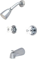 Kingston Brass KB241PX Magellan Tub and Shower Faucet Porcelain Cross Handle, Polished Chrome,5-Inch Spout Reach