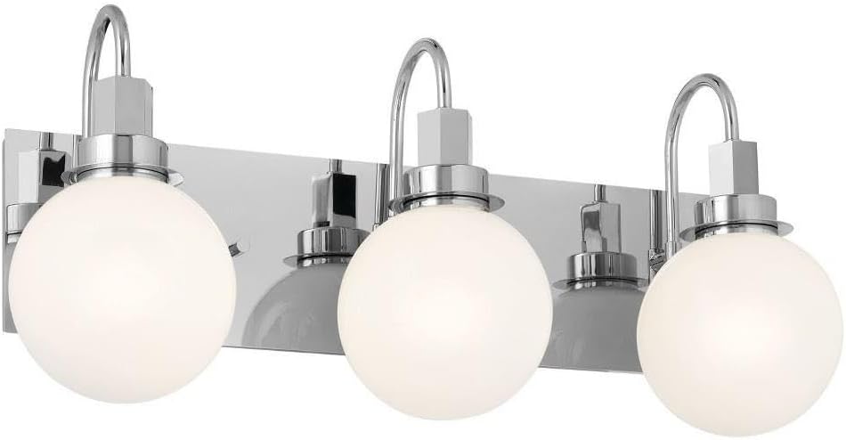 Kichler Hex 3-Light Vanity Light, Modern Light with Opal Glass in Chrome, Install Up or Down, Damp Rated, for Bathroom Vanity (22.75' x 10.25'), 55151CH