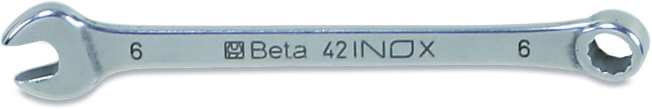 Beta 42INOX Metric 6mm Stainless Steel Combination Wrench | 12-Point Box End, 15° Offset | Corrosion-Resistant AISI 420 |Food Industry and Clean Room Safe