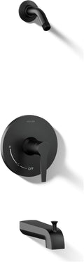 KOHLER K-TLS97074-4-BL Pitch Rite-Temp Bath And Shower Trim Set Less Showerhead, Includes Faceplate with Handle, Bath Spout, Shower Arm and Flange, Matte Black