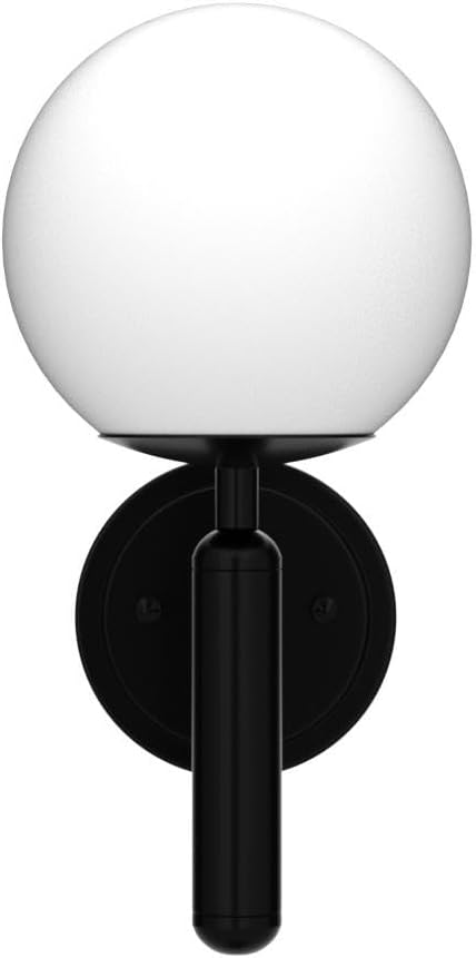 DIRYZON Modern Globe Wall Light Fixture Set of 2 Black Wall Sconces Bathroom Vanity Light with Opal Glass Shade for Living Room Bedside Stairs Mirror