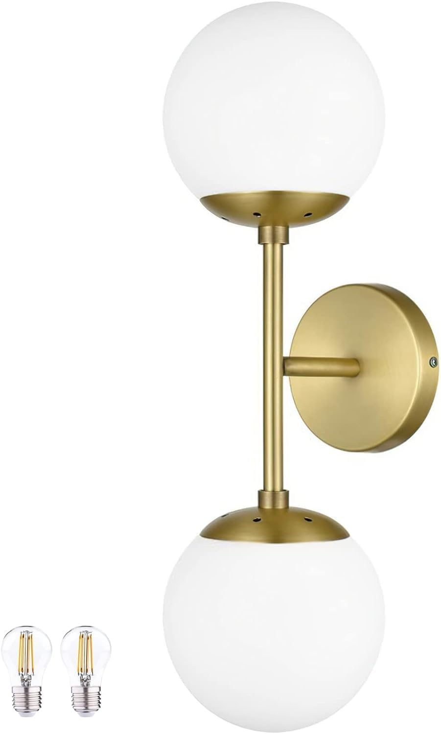 KoKo&Yukina 2 Pack Gold Vanity Light Fixtures Mid Century Modern Bathroom Vanity Light with Milky White Glass Globe Sconce Lights Fixture Vanity Lights for Bathroom (Bulb Include)