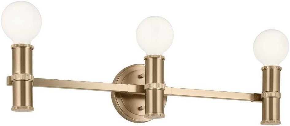 Kichler Torche 3-Light Vanity Light, Modern Light in Champagne Brozne, Damp Rated, for Single Vanity, Double Vanity, or Ample Mirror Space (24.25' x 5'), 55157CPZ