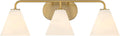 Savoy House 8-2988-3-322 Blair White Strie Glass Bathroom Conical Bathroom Vanity Light, 3-Light 180 Total Watts, 8'' H x 26'' W, Warm Brass