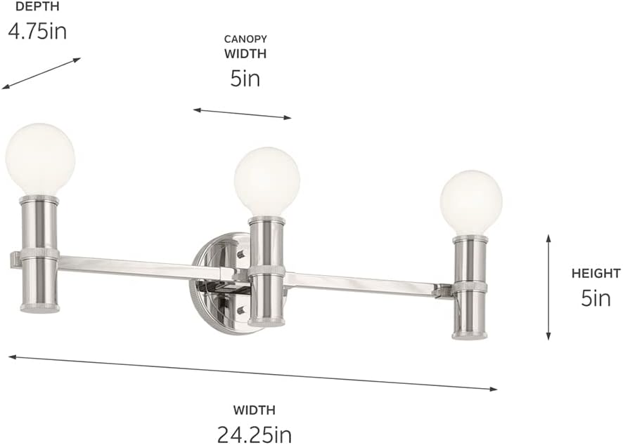 Kichler Torche 24.25 Inch 3 Light Vanity in Polished Nickel