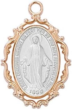 Rose Gold Over Sterling Silver Miraculous Medal Pendant With 18' Chain Necklace