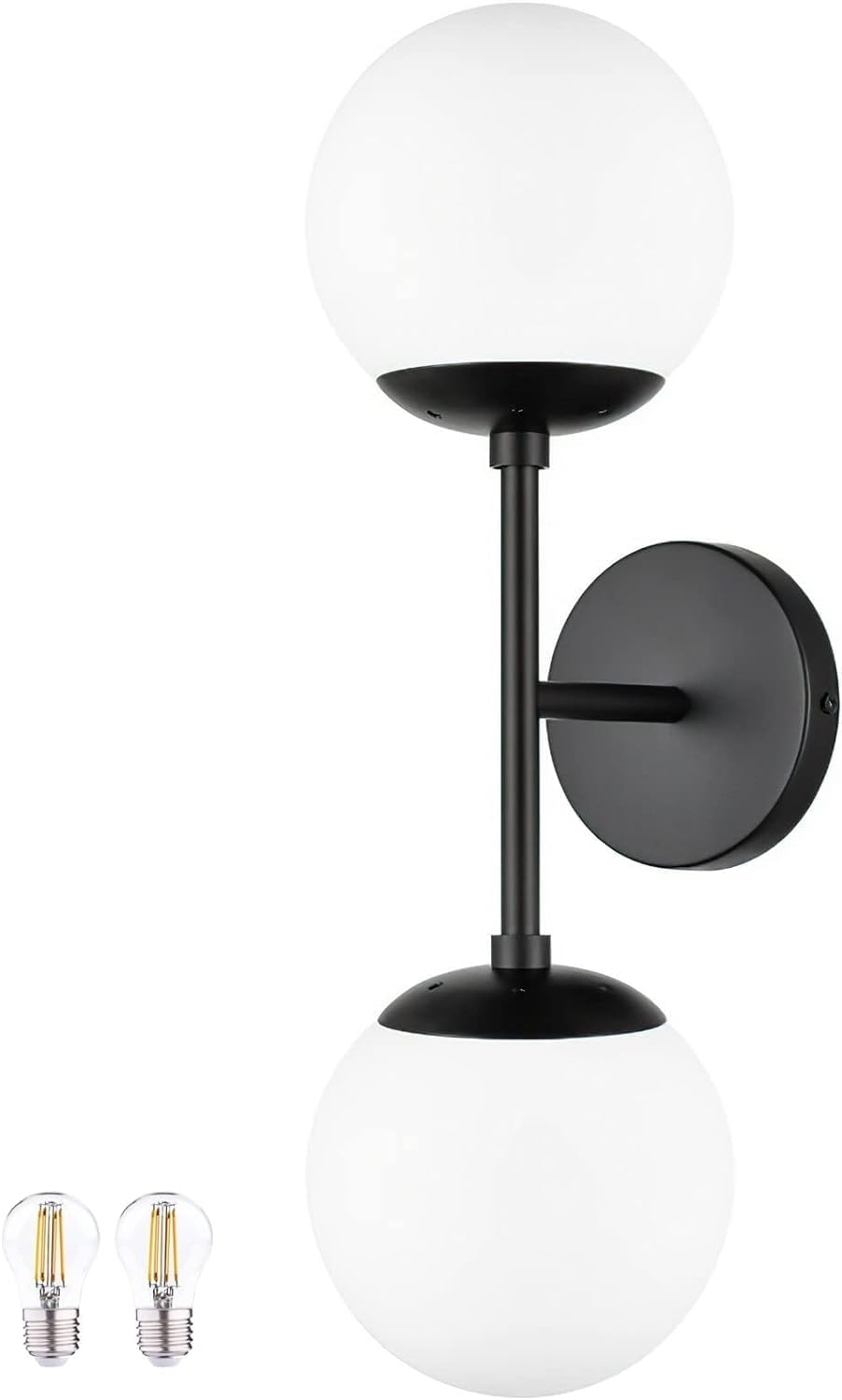 KoKo&Yukina 2 Pack Matte Black Interior Vanity Light Fixtures Mid Century Modern Bathroom Vanity Light Globe Sconce Vanity Lights with Clear Glass for Bathroom (Bulb Incl.)