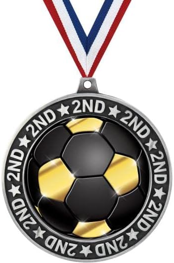 Crown Awards Soccer Shadow Medal Award, 2.75' 2nd Place Silver Trophy Medal