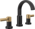 Delta Albion Matte Black/Brushed Gold Bathroom Faucet 3 Hole, 8 Inch Widespread Bathroom Sink Faucet for Vanity, Metal Push-Pop Drain Assembly, Matte Black/Champagne Bronze 35855LF-GZ