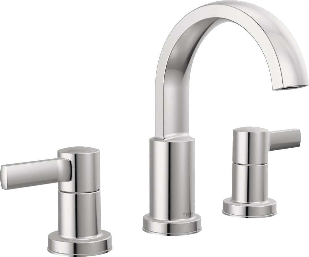 Delta Faucet Albion Widespread Bathroom Faucet 3-Hole, Chrome Bathroom Sink Faucet, 2-Handle Bathroom Faucet, Bath Faucet, Metal Push-Pop Drain Assembly, 1.2 GPM Flow Rate, Chrome 35855LF