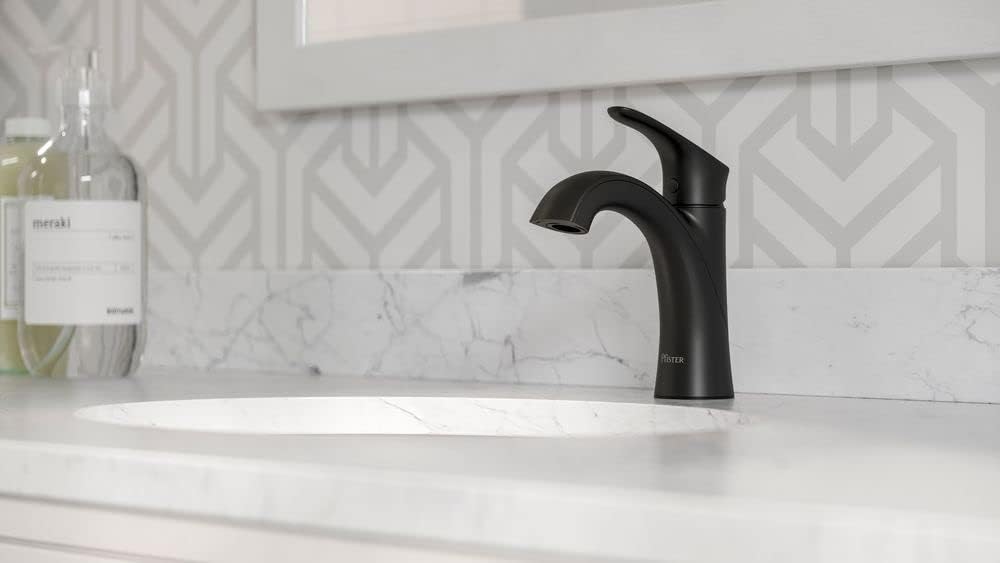Pfister Weller Bathroom Sink Faucet, Single Handle, Single Hole or 3-Hole, Matte Black Finish, LG42WR0B