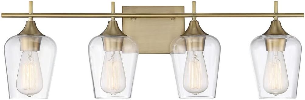 Savoy Essentials 8-4030-4-322 Octave Bohemian Clear Glass Bathroom Vanity Wall Light, 4-Light 240 Total Watts, 10' H x 29' W, Warm Brass