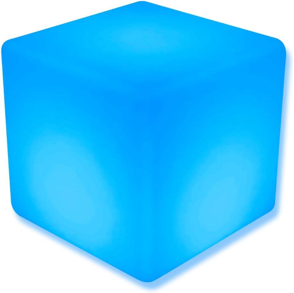 Hullaballoo 20-Inch LED Light Cube Decorative Glow Furniture Waterproof Rechargeable Adjustable RGB Color Changing with Remote for Party Lamp Night Romantic Indoor Outdoor Lighting