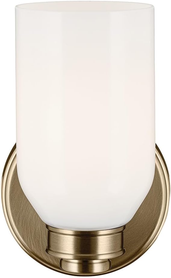 Kichler Shae 5' 1-Light Wall Sconce Bathroom Vanity Light Fixture with White Opal Glass in Champagne Bronze, Modern Style for Vanity Mirror, Fireplace, Hallway (8.25' H x 5' W), 55200CPZ