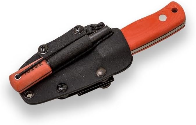 Joker 'Erizo TS1 CN81-F Skinning Knife, 2.95-inch Blade, Orange Canvas Micarta Handle, Black Kydex Sheath with Firestarter, Fishing, Hunting, Camping, and Hiking Tool.