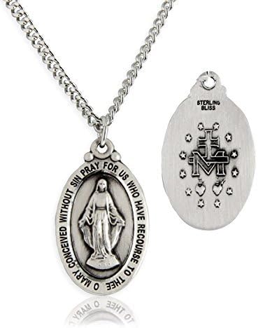 Heartland Store Oval Sterling Silver Miraculous Medal Necklace for Men - Tarnish Resistant, Handcrafted in the USA - Meaningful Religious Pendant- Ideal Present- 24' Rhodium Chain with Clasp