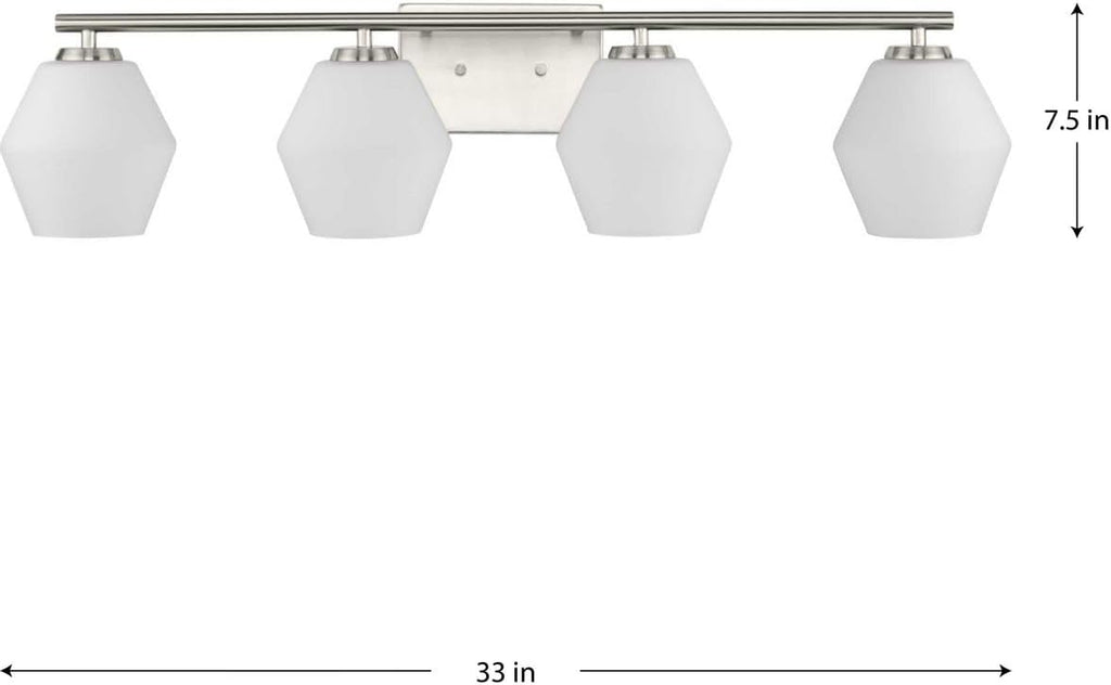 Progress Lighting P300433-009 Copeland Collection 33 in. Four-Light Brushed Nickel Vanity Light with Etched Opal Glass Shades