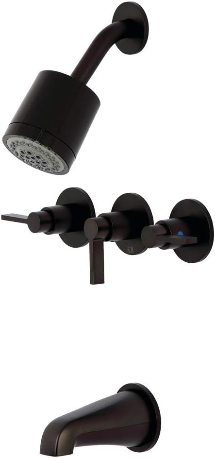 Kingston Brass KBX8135NDL NuvoFusion Triple-Handle Tub and Shower Faucet in Oil Rubbed Bronze