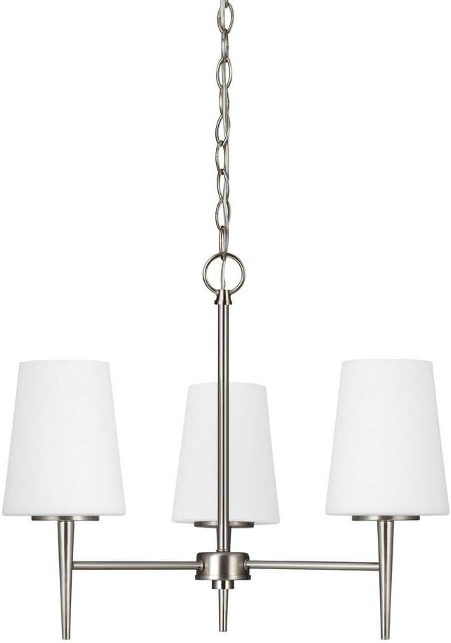 Generation Lighting 3140403-962 Driscoll Three Light Chandelier, Brushed Nickel Finish, 300 Total Watts, 16.75 Inch Height, 20.5 Inch Diameter, Steel Construction