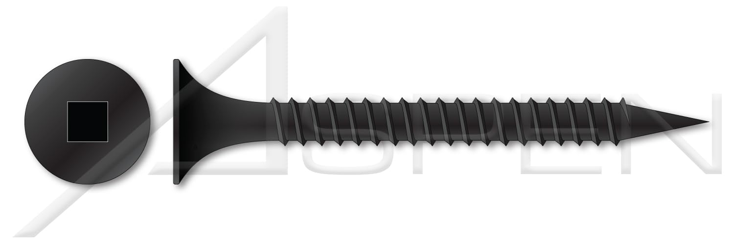 (4000 pcs) #8 X 1-5/8', Drywall Screws, Bugle Square Drive, Coarse Thread, Steel, Black Phosphate