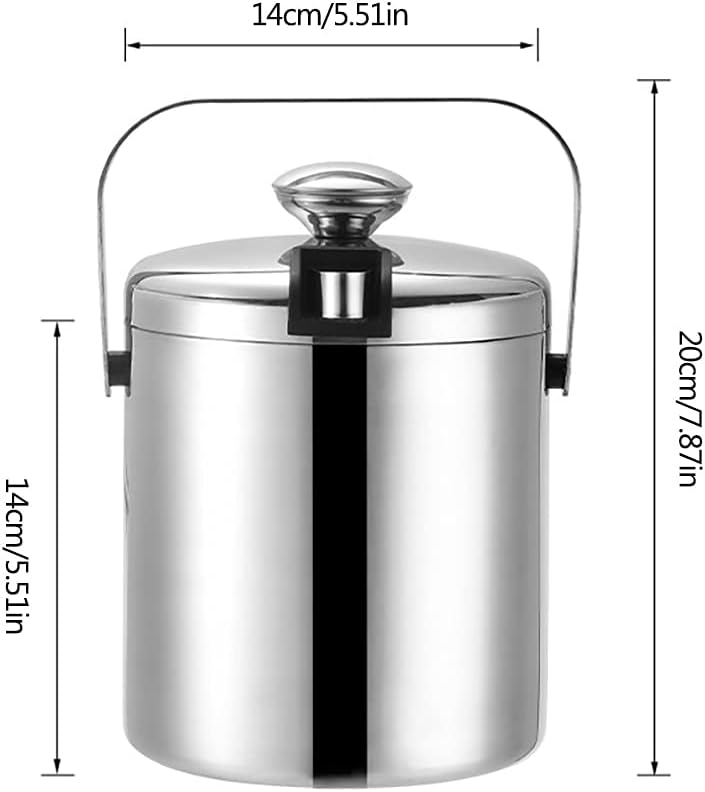Ice Bucket Champagne Bucket 1.3L Ice Bucket With Lid And Filter Stainless Steel Ice Bucket Double Wall Ice Cube Container Bar Home Ice Bucket Ice Bucket Beverage Tub