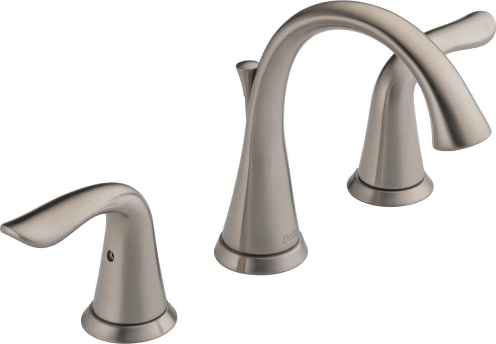 Delta Lahara Brushed Nickel Bathroom Faucet 3 Hole, 8 Inch Widespread Bathroom Sink Faucet for Vanity, Metal Push-Pop Drain Assembly, Stainless 3538-SSMPU-DST