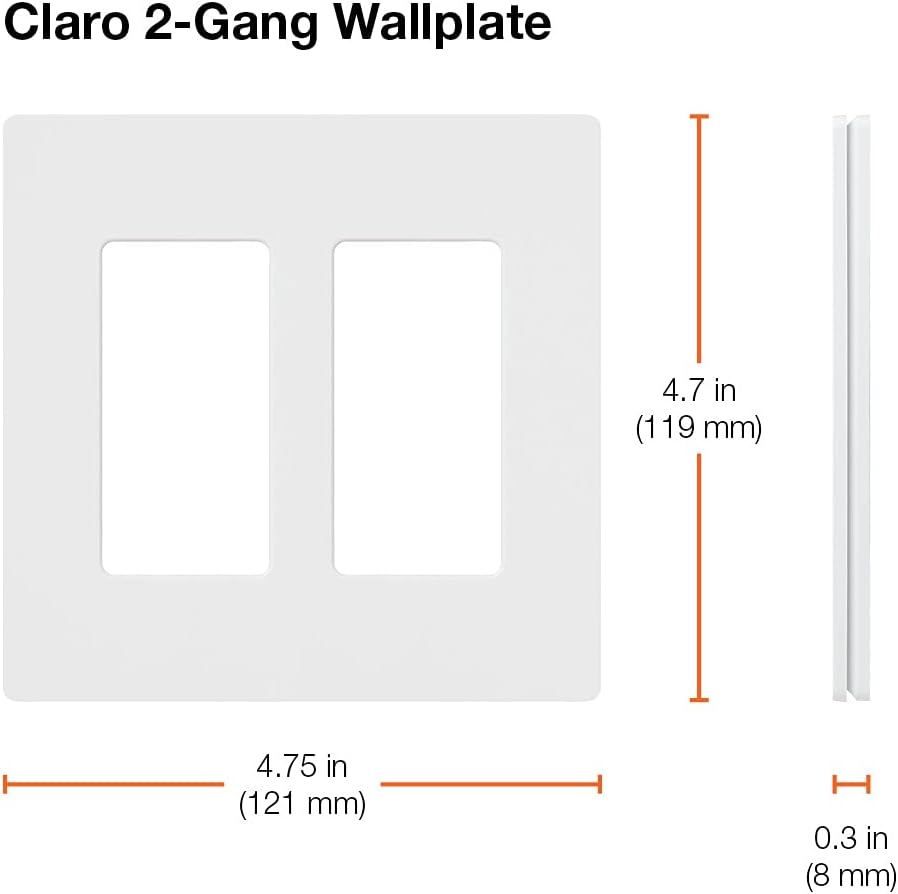 Lutron Claro Light Switch Cover Plate, 2 Gang Wallplate, for Decorator Light Switches, Rocker Light Switch Cover, Outlet Cover, Screwless Switch Plate Cover, Gloss, CW-2-WH-48, White, 48 Pack