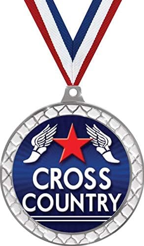Cross Country White Trellis Medal Silver, 2.5' Running Prizes, Kids Running Trophy Medal Awards Prime