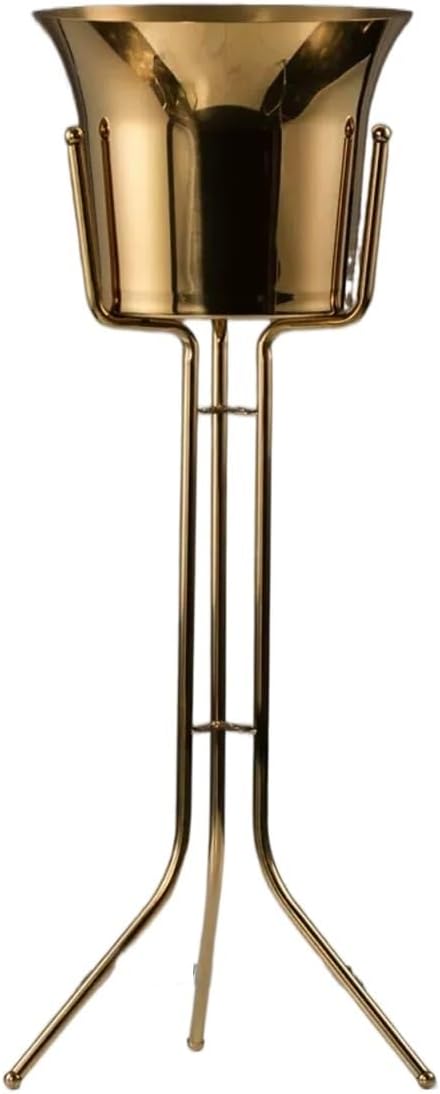 Ice Buckets for Parties, Stainless Steel Wine Ice Bucket with Steel Bucket Stand Wine Chiller on Stand Kitchen and Bar Ware Beverage Barware Accessories,for Home,Guest Rooms and Bar (Color : Gold)