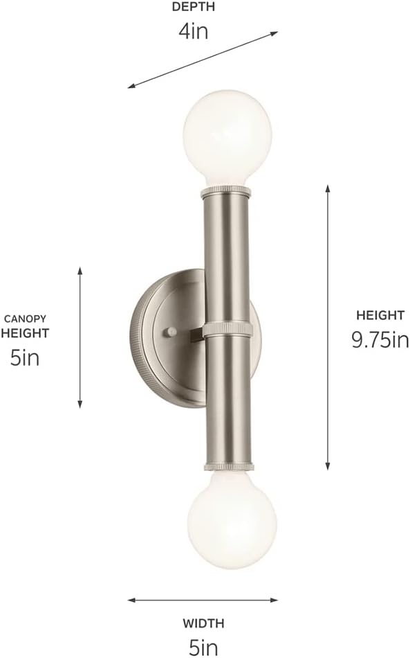 Kichler Torche 9.75 Inch 2 Light Wall Sconce in Brushed Nickel