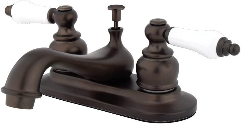 Kingston Brass KB605PL Restoration 4-Inch Centerset Lavatory Faucet with Porcelain Lever Handle, Oil Rubbed Bronze , Oil-Rubbed Bronze