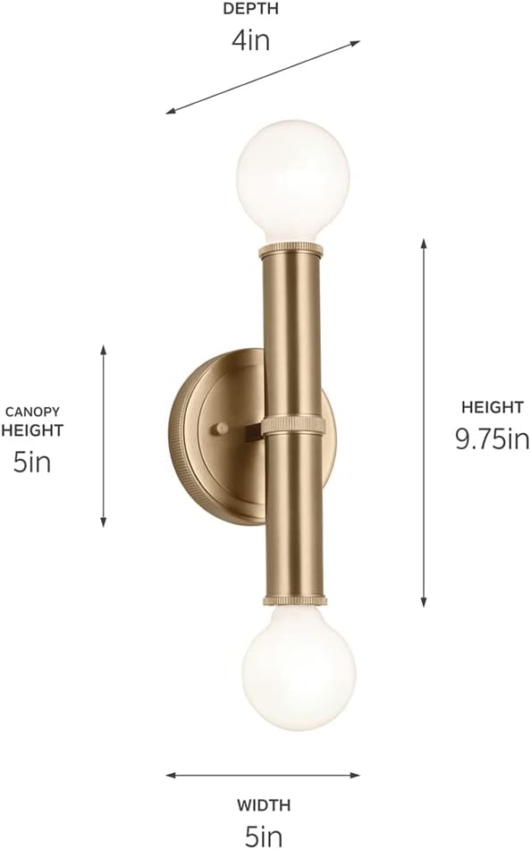 Kichler Torche 2-Light Wall Sconce, Modern Light in Champagne Bronze, Damp Rated, Mount Horizontally or Vertically, for Entryway, Fireplace, Bed, Vanity, Hallway (9.75' x 5'), 55159CPZ