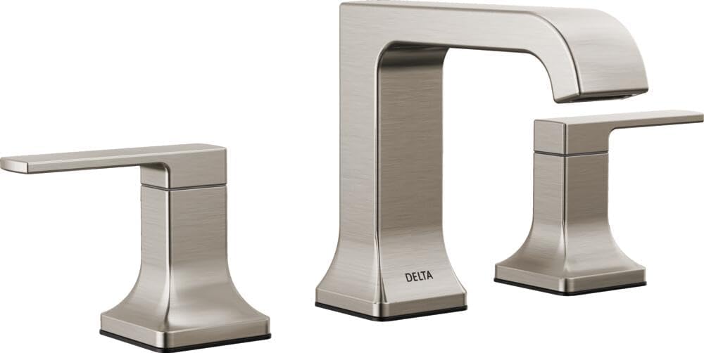 Delta Velum Brushed Nickel Bathroom Faucet 3 Hole, 8 Inch Widespread Bathroom Sink Faucet for Vanity, Metal Push-Pop Drain Assembly, Stainless 3539LF-SSMPU