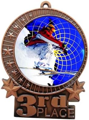 Express Medals 1 to 50 Packs - 3' Snow Ski 3rd Place Bronze Medal with Neck Ribbon Award XMD