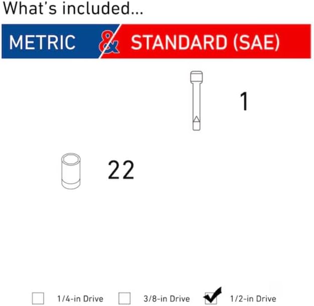 CRAFTSMEN 23 -Piece Standard (SAE) and Metric combination 1/2-in Drive Set 6-point Impact Socket Set