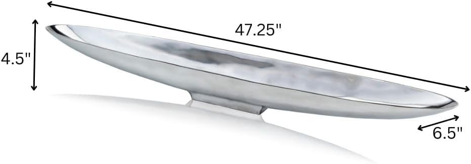 Modern Day Accents 8791 Barco XXL Long Boat Tray, Cast Aluminum, Silver, Morror Shine