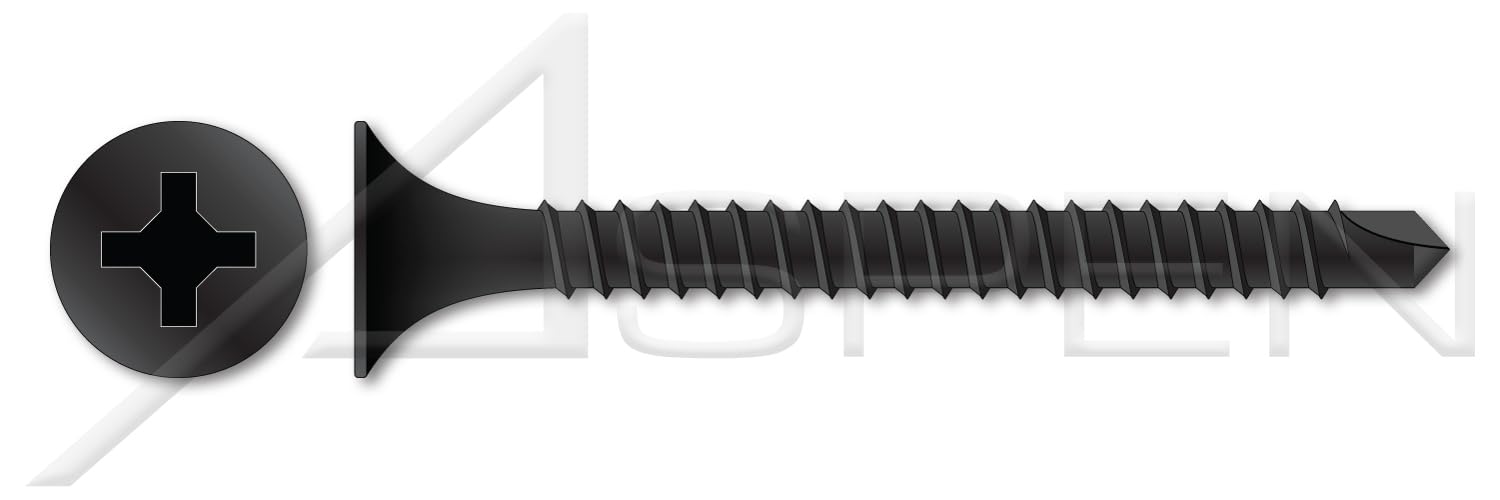 (3000 pcs) #8 X 1/2', Drywall Screws, Self-Drilling Point, Bugle Phillips Drive, Fine Thread, Steel, Black Phosphate