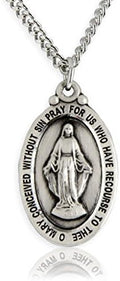 Heartland Store Oval Sterling Silver Miraculous Medal Necklace for Men - Tarnish Resistant, Handcrafted in the USA - Meaningful Religious Pendant- Ideal Present- 24' Rhodium Chain with Clasp