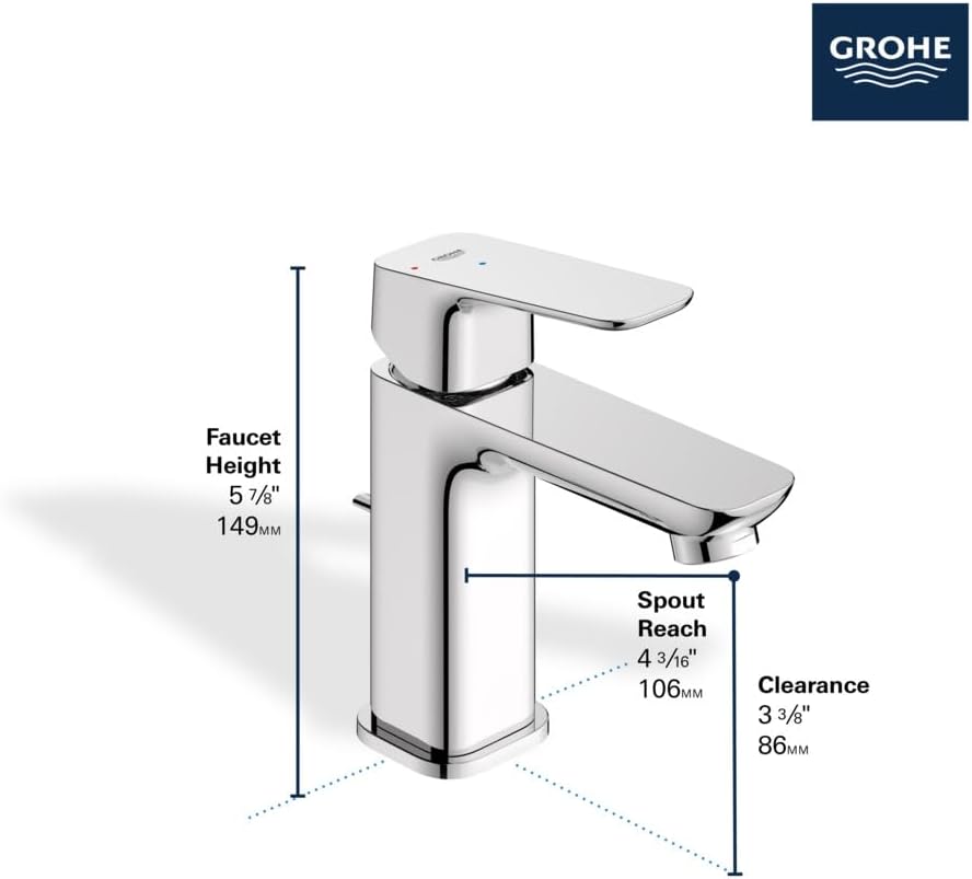 Grohe 1053490000 Cubeo Single Hole Single Handle S-Size Bathroom Faucet, Cold Start, 1.2 GPM, Starlight Chrome