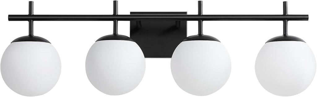 AIJIASI Bathroom Lighting Fixtures Over Mirror, 4-Light Matte Black Vanity Light, 30.7 Inch Modern Bathroom Light Fixtures with Milky White Glass Globe Shade Bath Vanity Lighting Fixtures Wall Sconce