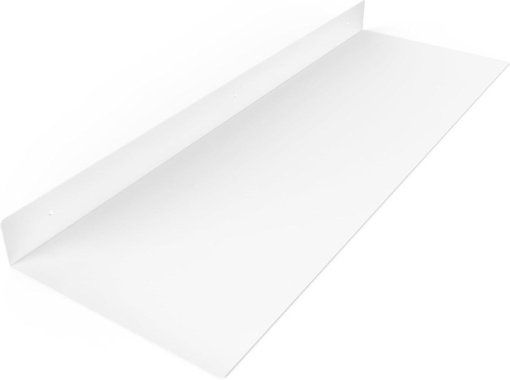 Made in the USA - 36 Inch Linear Floating Shelf - Forged Raw Steel - Industrial Heavy Duty Metal Wall Mounted Modern Rustic Shelf (36-inch x 12-inch White)