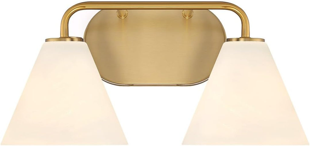 Savoy House 8-2988-2-322 Blair White Strie Glass Bathroom Conical Bathroom Vanity Light, 2-Light 120 Total Watts, 8'' H x 16'' W, Warm Brass
