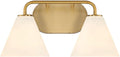 Savoy House 8-2988-2-322 Blair White Strie Glass Bathroom Conical Bathroom Vanity Light, 2-Light 120 Total Watts, 8'' H x 16'' W, Warm Brass